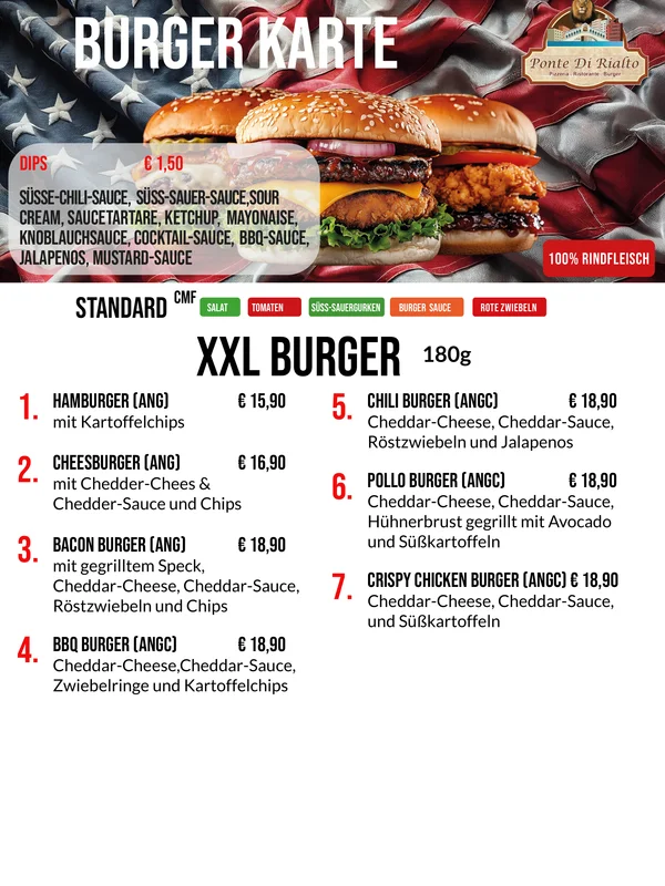 Burger Karte Ponte Di Rialto – XXL Burger ab 15,90 Euro
