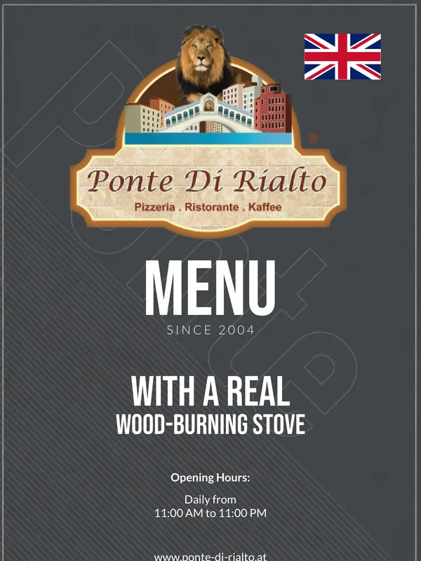 English Menu Ponte Di Rialto Vienna – Pizza, Pasta, Schnitzel, Steaks